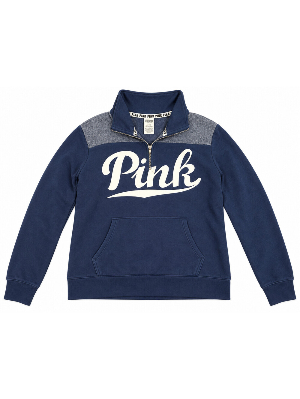 Victoria's Secret PINK 1/4 Zip Pullover Women's S Navy Blue Logo Fleece Vintage